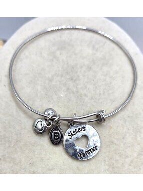 Silver Tone Expandable Bracelet Sisters Forever Charms
